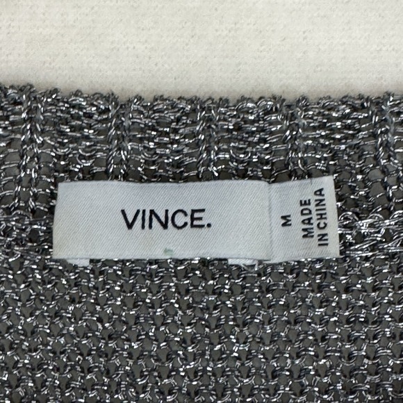 Vince. Silver Metallic Knit Long Sleeve Sweater Pullover Crewneck Pewter Sz M - Picture 2 of 7